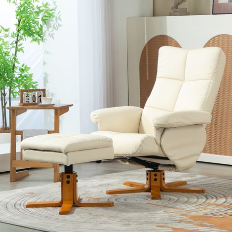 Fauteuil confortable avec repose-pieds, fonction inclinable, pivotant à 360°, dossier réglable, 80 x 86 x 99 cm, couleur crème (1/5)