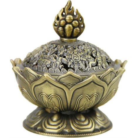Brûle-Encens Lotus Encensoir Vintage Mini Brûleur d'Encens Bouddha en Alliage Bronze Brûleur à Arôme Support Poêle Bol Boîte Fumée d'Encens Cadeaux d'Anniversaire/Noël Décoration de Bureau et Maison (1/5)