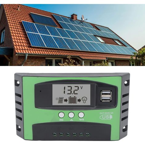 Contrôleur de panneau solaire à identification automatique 12 V/24 V, contrôleur MPPT, convertisseur de charge, régulateur de tension double USB, 80 A (1/5)
