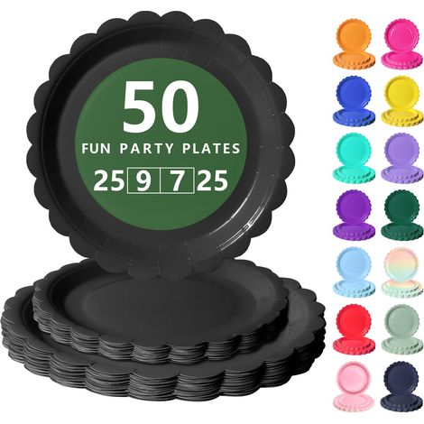Vaisselle Jetable Festonnées, 50 Pcs Noir Assiette Carton (1/5)