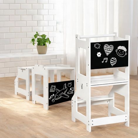 Tour Montessori 2 en 1 MDF avec tabouret et tableau noir en MDF (1/5)