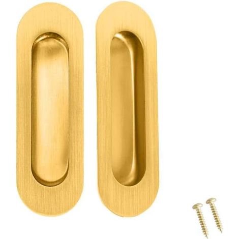 Poignées de porte encastrées - conviennent aux portes de grange, aux armoires, aux portes pliantes, etc. - Lot de 2, couleur or, 120 x 40 mm (1/5)