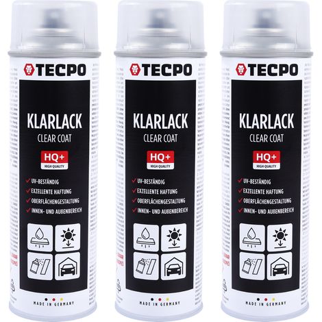 TECPO Acryllack Klarlack, 3x 500ml Sprühlack Spraydose Transparent zur dauerhaften Versieglung Schützen Fixieren für Hochglanz Deckschicht geeignet für Holz, Metall, Aluminium, Glas, Kunststoffe (1/5)