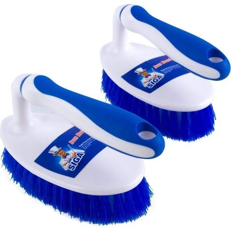 Brosse à récurer usage intensif, avec poignée confort. Lot de 2 pièces Blanc et Bleu. (1/5)