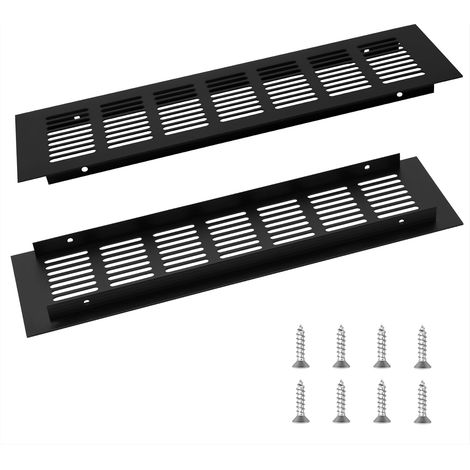 Griglia di ventilazione rettangolare in 2 pezzi con viti di montaggio, Geschikt voor Kitchen, Wardrobe, Bathroom, Shoe Cabinet, 80x300 mm, Black (1/5)