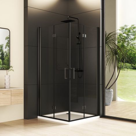 Duschkabinen 70x75 cm Schwarz Falttür Eckeinstieg Duschkabine Drehfalttür Dusche Eckdusche Duschwand aus 6mm NANO ESG Sicherheitsglas, Falttür Höhe 195cm (1/5)