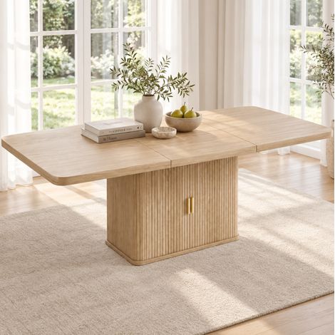 Tavolo da pranzo estensibile 150/200x90x75 cm in MDF rovere con contenitore - MEUBLIV (1/5)