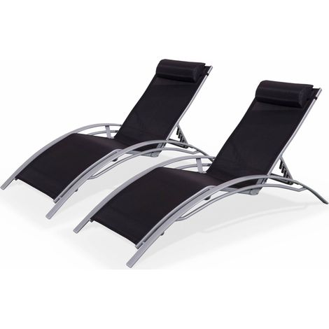 sweeek - 2er-Set Sonnenliegen aus Aluminium mehrfach verstellbar Grau / Schwarz (1/6)