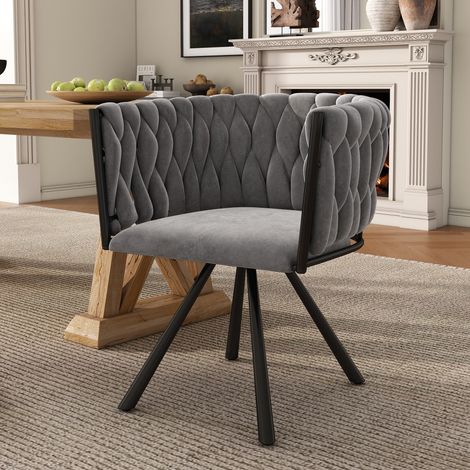Lot de 6 chaises de salle à manger pivotantes en velours gris, dossier ergonomique, pieds acier, design moderne et confortable pour salon et cuisine  CHICFURN (1/5)