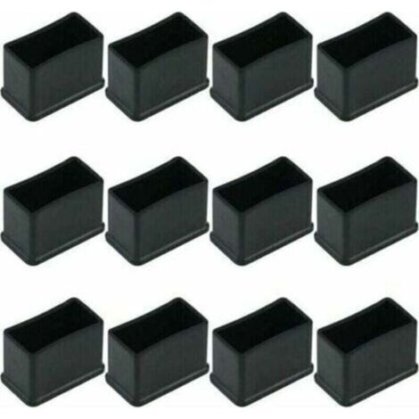 Set of 12 Rectangular Rubber Felt Protective Caps for Table or Chair Legs - Black, 15 x 30 mm. (1/4)
