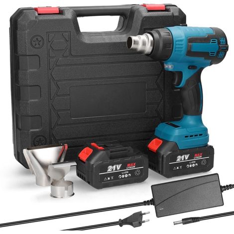 Machine de chauffage à air chaud portable sans fil, rechargeable au lithium, outil de chauffage haute température avec 3 buses pour le thermo-rétractable et le gainage PVC.(Deux batteries et un charge (1/4)