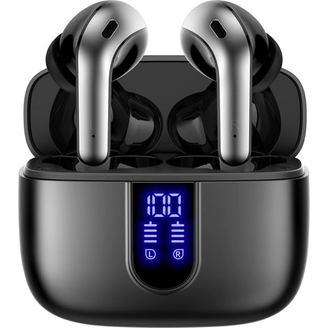 Kabellose Kopfhörer mit LED-Anzeige, 60 Stunden Akkulaufzeit, IPX5-Wasserschutzklasse, mit Mikrofon, für Smartphones, Fernseher und Sport, kabelloses Ladegerät (1/5)