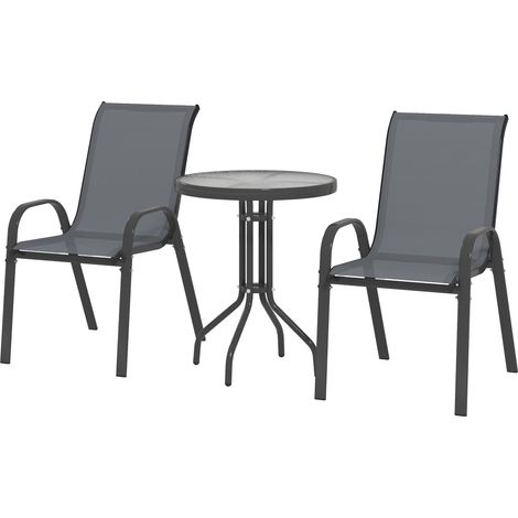 Outsunny Set da Esterno 3pz con 2 Sedie e Tavolino Rotondo Grigio Scuro