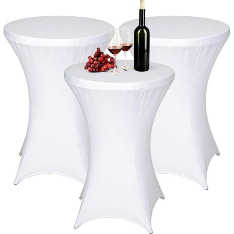 3Pcs Housse Mange Debout, 60x110cm Housse de Table Ronde Extensible, Housse De Table De Bistrot, Nappe Cocktail Ronde Lavable Elastique Infroissable pour Table de Banquet de Cocktail de Mariage(Blanc) (1/5)