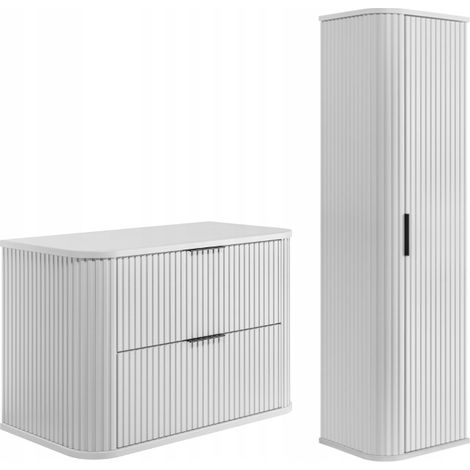 Rodan Badmöbel Set Weiß Matt, Waschbeckenunterschrank 41,5 x 80 x 51,7 cm und Hochschrank 35 x 139 x 31 cm, feuchtraumgeeignet