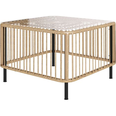ELVMI Tavolino da giardino con piano in vetro temperato, in rattan, per terrazza e balcone, 65 × 65 × 43 cm (1/4)