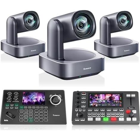 Kit de Caméra PTZ et Contrôleur - Caméra PTZ 4K avec Tracking AI 12X, HDMI/USB3.0/LAN(PoE) et Joystick de Contrôle PTZ à Écran de 5”, Mélangeur Commutateur Vidéo 4K pour Streaming Live (1/5)