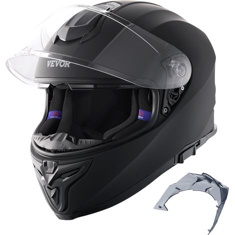 Casque de moto intégral, casque Smart Street ABS et haute densité, avec emplacement Bluetooth et lentille interchangeable, casque de motocross confortable approuvé DOT, pour jeunes et adultes, L (1/5)