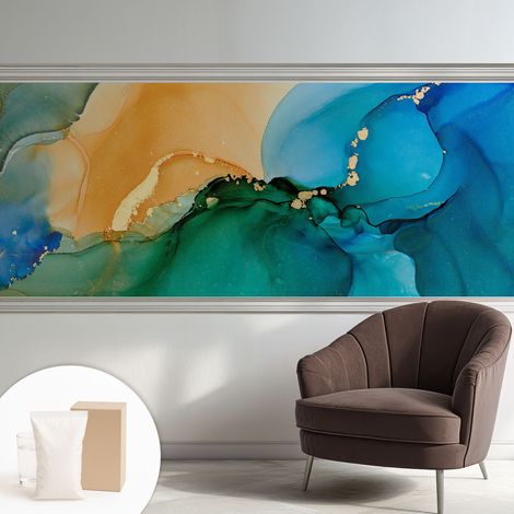 Papier peint intissé mural avec imprimé motifs décoratifs - style contemporain - Colle incluse gratuite Vagues colorées 250x104 cm (1/5)