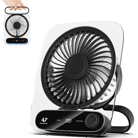 Ventilateur USB silencieux, mini ventilateur portable suspendu ultra-fin à 199 vitesses réglables, pour la maison, le bureau, l'extérieur - rechargeable 3000mAh, noir (1/5)