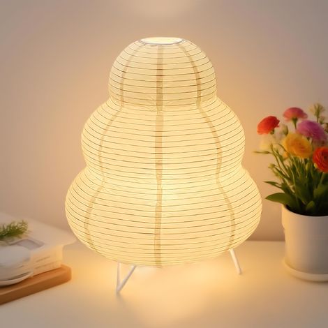 Abat-jour en papier de riz, lampe de table en papier blanc, lampe de chevet, lampe à poser, lampe de table avec douille E14, interrupteur et ampoule, abat-jour de rechange pour lampe suspendue, câble (1/5)