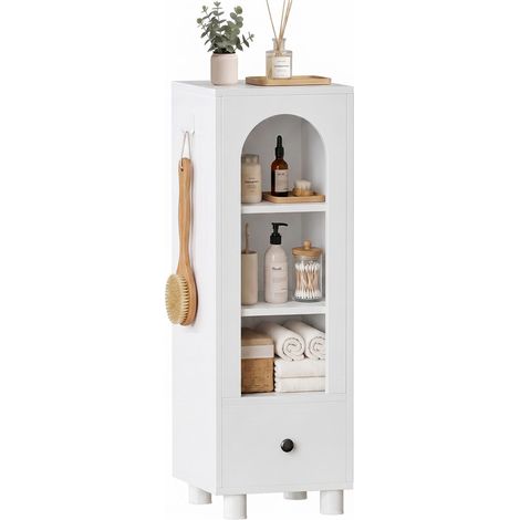 Schmaler Badschrank mit Schubladen 30 cm Weiß mit gewölbtem Design Coleshome (1/5)