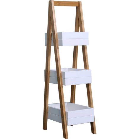 Rebecca Mobili Estantería de baño con 3 Estantes Mdf Bambu Blanco Marrón (1/5)
