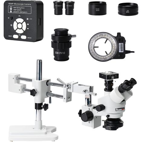 MUSTOOL 3.5X 7X 45X 90X Dual Boom Stand Zoom Simul Focal Trinocular Stereo Microscope + 41MP Kameramikroskop für industrielle PCB-Reparatur (1/5)