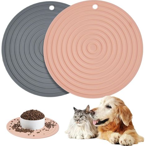 2 Pièces Tapis de Gamelle pour Animaux, Petit Tapis Antidérapant pour Gamelle Chat 24cm, Tapis d’Alimentation pour Chat en Silicone pour Mettre sous la Gamelle du Chat (1/5)