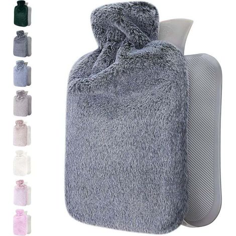 Bouillotte avec housse souple 2l - grande bouillotte 2 litres moelleuse - bouillotte pour enfants et adultes - bouillotte avec housse moelleuse - cadeaux pour femmes (gris foncé) (1/4)