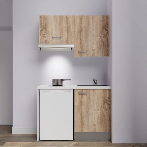 Kochnischen K01L-PT - 120 cm mit Arbeitsplatte und spüle - Holzfront - weiße Laminatplatte - schwarze Spüle (1/4)
