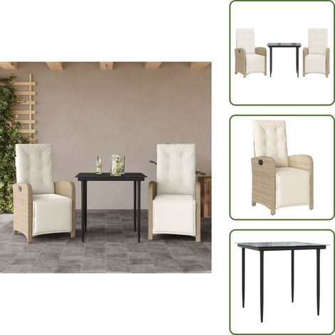 Ratán sintético - vidaXL Sillas y mesita de jardín 3 piezas ratán sintético cojín beige - Muebles de exterior