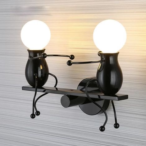 1 applique murale en métal noir, design rétro vintage avec douille E27, éclairage décoratif à 2 têtes pour intérieur café bar restaurant