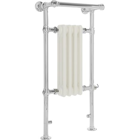 Milano Elizabeth 930mm x 452mm Electric Heated Towel Rail Radiator with Cast Iron Style Insert and Overhanging Rail - Chrome and White (1/5)