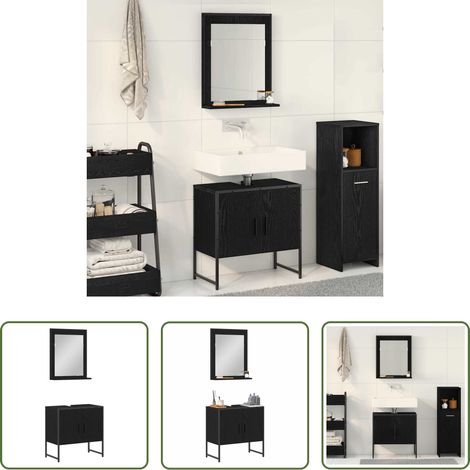 Miroir salle de bains - Ensemble de mobilier de salle de bain Montage mural 2 pcs Noir (1/5)