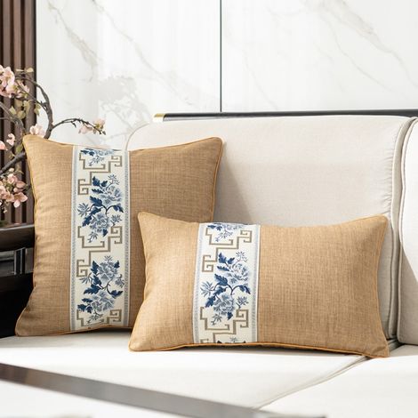 taie d'oreiller simple en lin 30x50 Taies d'oreiller en ruban jacquard de lin et coton, utilisées pour les têtes de lit, les coussins en acajou du salon et les dossiers de canapé. (1/5)