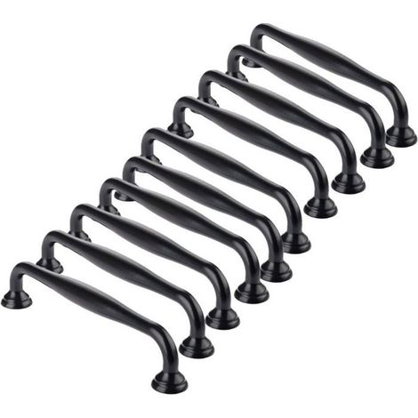 Poignées de meuble noires - VANGUARDIS - Lot de 10 - Entraxe 96 mm - Longueur totale 115 mm - Alliage d'aluminium
