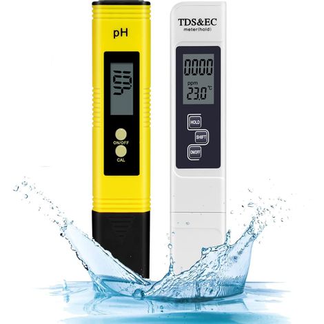 2PCS Testeur de Qualité de l'eau, Testeur pH Mètre électronique, TDS&EC Mètre Température, 4 en 1 Testeur de qualité de l'eau avec Écran LCD, résolution Haute précision 0,01, pour Piscine, Eau Potable