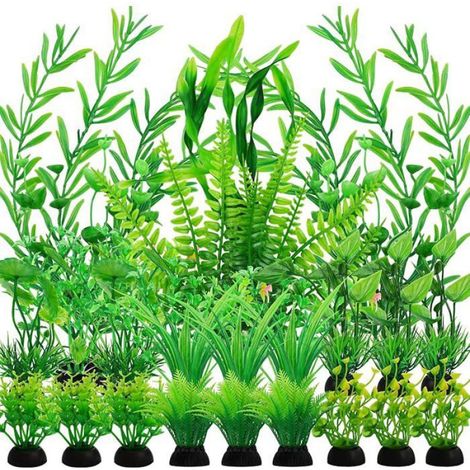 25 Plante Aquarium, Décoration Artificielle Verte, 5-30 cm, Base Lourde, Eau Douce et Salée (1/5)