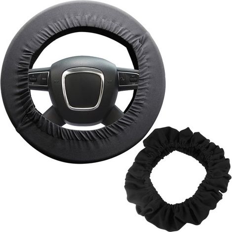 2 coprivolante universali per auto, protezione per volante in tessuto Oxford, protezione dalla polvere, adatti alla maggior parte delle dimensioni, offrono protezione e comfort (nero) (1/5)