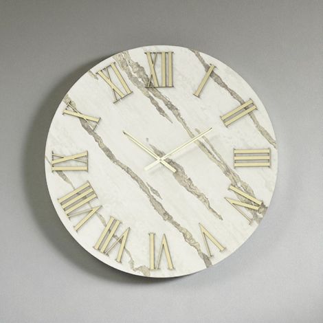Orologio rotondo D60 cm RYAN in legno rivestito con parato e dettagli Oro (1/2)