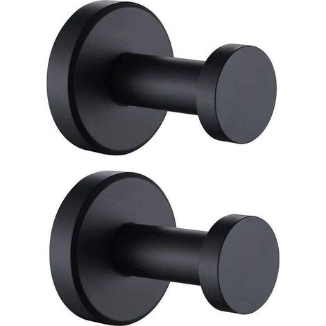 Patère de salle de bain Lot de 2 crochets pour serviette de salle de bain noir mat, cintre rond en acier inoxydable, support mural décoratif contemporain pour toilettes, cuisine - Noir mat (1/4)
