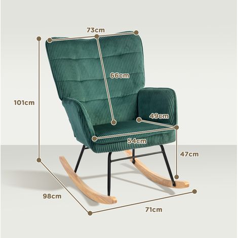 Sillón balancín de pana con reposabrazos, 98 x 71 x 101 cm, verde oscuro DESVIAE (1/4)