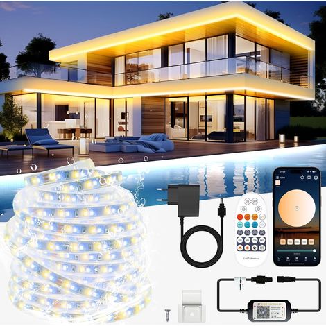 Waterproof Outdoor LED Strip, White to Warm White IP67, Waterproof LED Strip 24 V Dimmable with APP, Removable Self-Adhesive LED Light Strip for Terrace, Pavilion (20 M) (1/5)