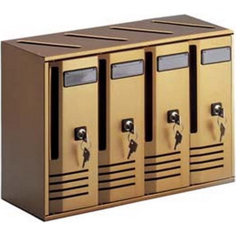 1PZ BLOCCHIERA SERIE CUBO 4 CASSETTE POSTALI PER INTERNI - cm.42x17,5x30h. in alluminio anodizzato bronzo