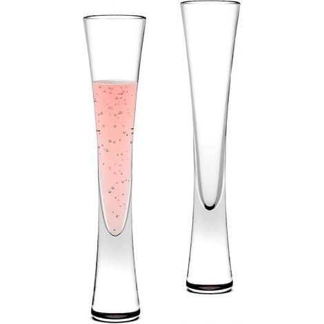 Deux flûtes à champagne de 150 ml, faites à la main, en cristal transparent, pour un anniversaire de mariage. (1/4)