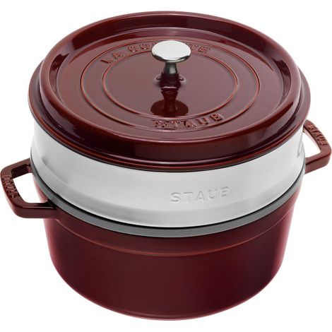 STAUB Casseruola/Cocotte con Vapore de Ghisa, Diametro de 26 cm, 5,2 L, Interno smaltato nero, Granatina (1/4)