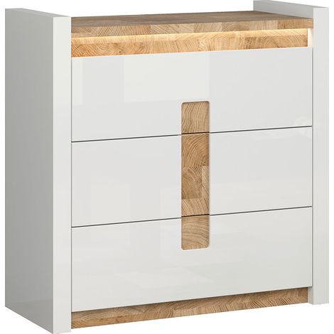 Kommode Helios mit 3 Schubladen, Weiß und Holzoptik, 97cm (1/4)