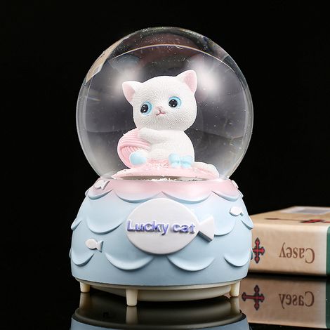 Boule de Neige Musicale Lumineuse en Résine avec Chat Blanc - Ornement de Maison avec Base - Cadeau Festif Idéal - Fonction Lumière et Musique (8x12cm, 500g) (1/4)
