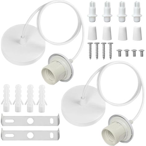 Set of 2 White Pendant Light E27 Socket with Adjustable Cable 100 cm  E27 Pendant Light Holder Compatible with Lampshades, Wire Cover for Chandelier, Kitchen, Ceiling Lighting Living Room Bedroom (1/5)
